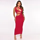 Multi color optional slanted shoulder sleeveless dress
