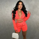 Fashionable women's pocket sexy deep V solid color jumpsuit