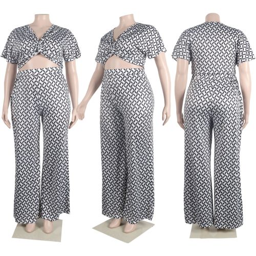 Sexy Printed Large Casual Wide Leg Two Piece Set