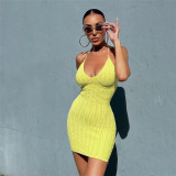 Women's Fashion Hanging Neck Sexy Low Chest Open Back Slim Fit Knitted Wrapped Hip Dress