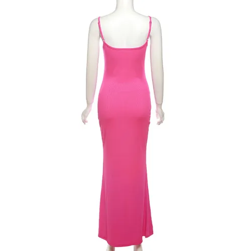 Women's sexy backless fashion suspender with a straight neck, slim fit, and buttocks wrapped dress