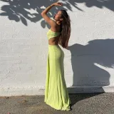 Women's Fashion Skew Shoulder Hollow Open Back Slim Fit Split Wrap Hip Dress