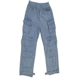 Multi pocket oversized jeans overalls