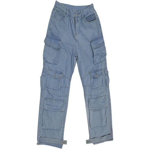 Multi pocket oversized jeans overalls