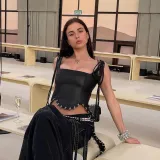 Sexy heavy duty leather eyelet circular stitching low cut solid color corset for women with hollowed out collar and exposed navel tank top