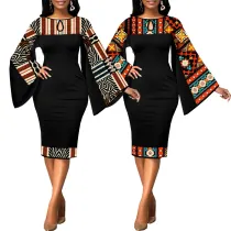 Digital printed long sleeved women's dress