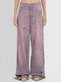 Burn Flower High Waist Straight Barrel Perforated Washed Jeans