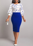 Solid color three quarter sleeved white collar women's dress