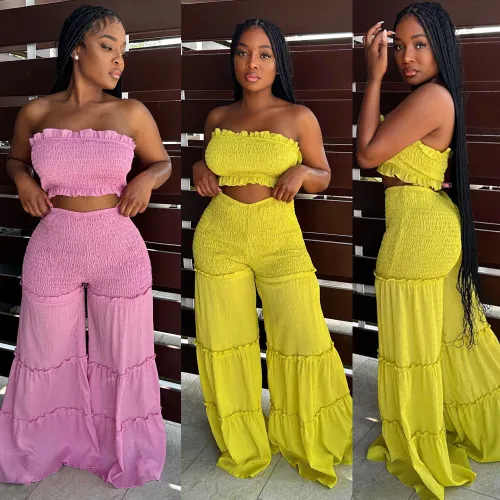 Wood ear edge patchwork bra pants two-piece set
