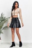 PU High Waist Ruffled Irregular Leather Skirt Half length Skirt