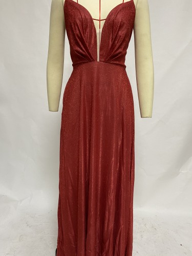 Slim fitting long dress with strap and open back