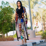 Two piece set of printed cape jacket and pants