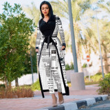 Two piece set of printed cape jacket and pants