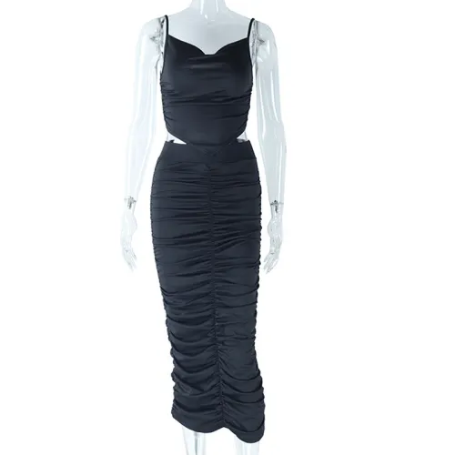 Two piece set of suspender vest top, buttocks wrapped skirt
