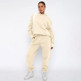 Solid color hooded long sleeved sweater and pants set