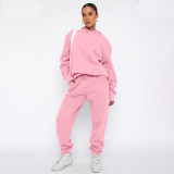 Solid color hooded long sleeved sweater and pants set