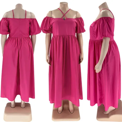 Off Shoulder Hanging Neck Large Women's Fashion Loose Short Sleeve Dress