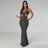 Sexy suspender fishtail long dress with hot sequins sexy dress