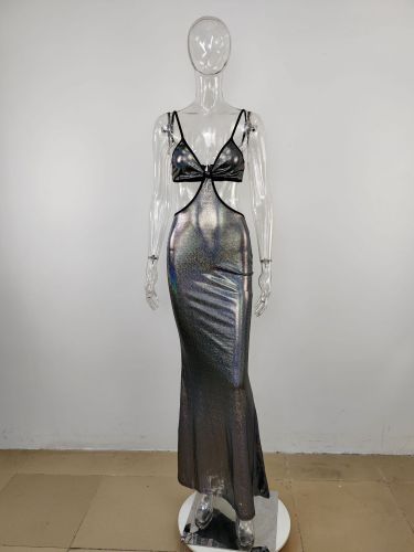 Sexy suspender fishtail long dress with hot sequins sexy dress