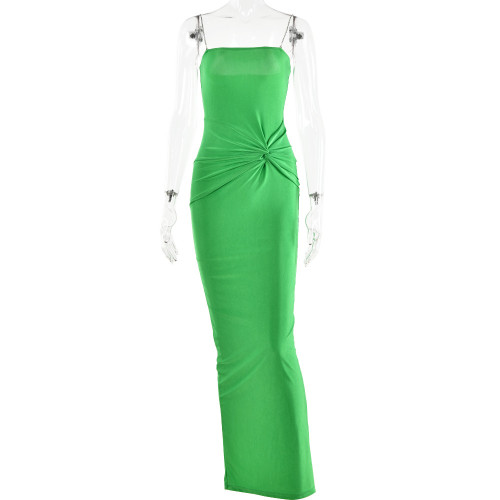 Bright diamond suspender with open back stitching and high waisted slim fitting long skirt