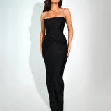 Bright diamond suspender with open back stitching and high waisted slim fitting long skirt