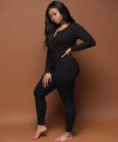 Women's button flip casual long sleeved jumpsuit