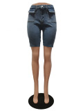 Perforated Wash Water Set Pearl Slim Fit Jeans and Shorts