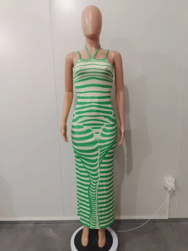 Pit stripe positioning printed strap long skirt