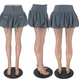 Solid color zipper ultra short puffy skirt