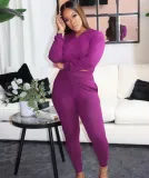 Solid pit stripe casual two-piece set