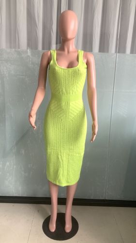 Slim fitting and hollow out sexy knitted dress with straps