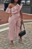 Classic striped diagonal shoulder women's casual jumpsuit