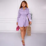 Lantern Sleeves Asymmetric Waist Wrapped Dress Shirt Skirt