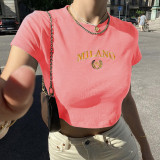 Skinny Embroidered T-shirt with Open Umbilical Letter