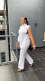 Solid color strapping round neck sexy loose casual set