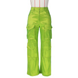 Women's solid color multi pocket work pants