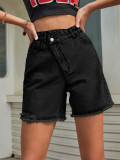 High waisted loose fitting and slimming denim shorts with raw edges