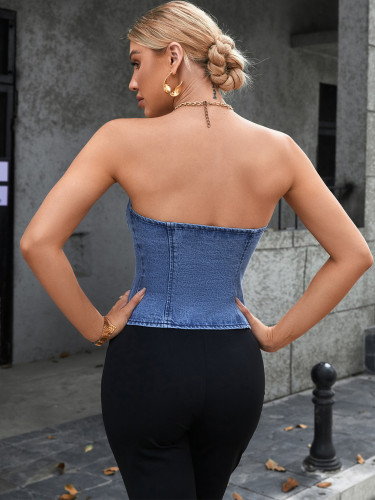 Chest Wrapping Sexy Open Back Versatile Denim Tank Top