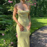 Slim fitting open back strap floral dress