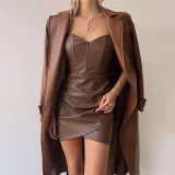 Bra sexy buttocks wrapped PU dress