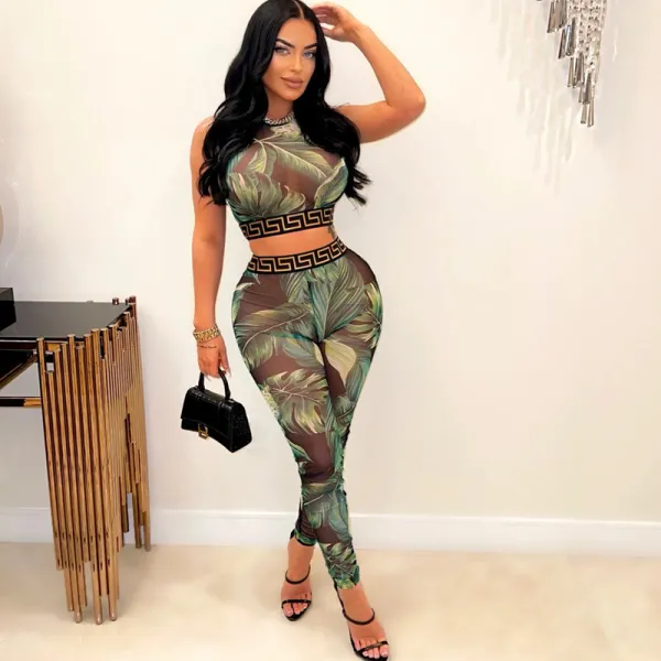 Printed Sleeveless Tank Top Set