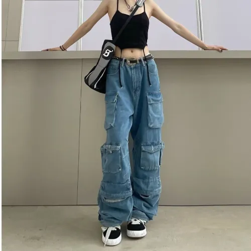Multi pocket denim overalls
