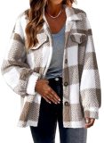 Checkered Lamb Fleece Jacket Button Plush Coat