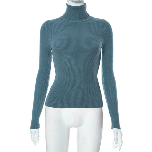 High Neck Pullover Long Sleeve Slim Fit Basic Wool Top