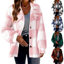 Checkered Lamb Fleece Jacket Button Plush Coat