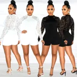 Lace long sleeved shorts jumpsuit