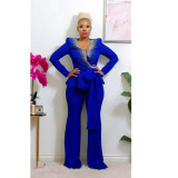 Women's solid color long sleeved pants jacket two-piece suit