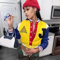 Embroidered printed leather sleeves, baseball jacket, top coat