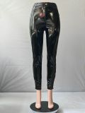 High waisted elastic tight leather pants