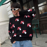 Printed contrasting pullover sweater
